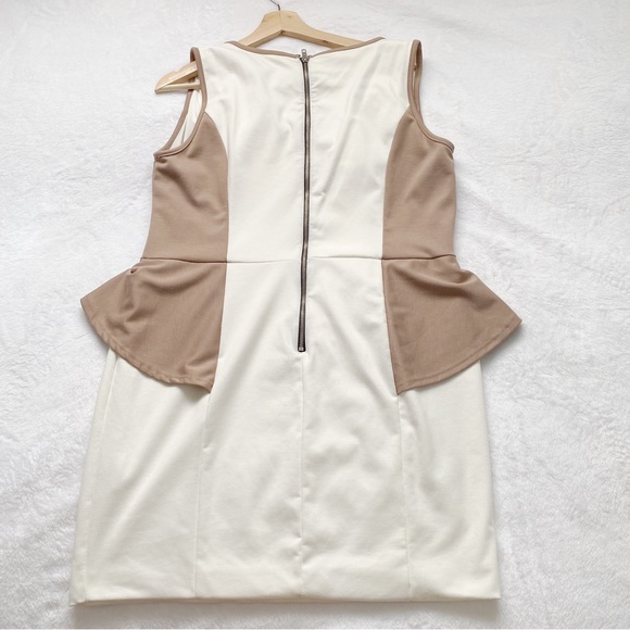 Dark Tan & Off White Mini Peplum Dress - Picture 6 of 7
